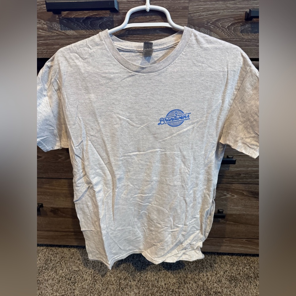 Brandiwiens Bagel Shop shirt Chapel Hill. Gildan Light Gray Tee